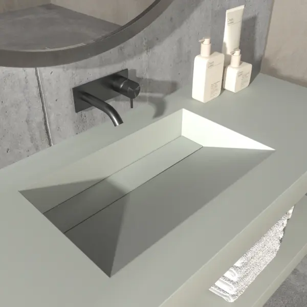 Lavabo suspendido  a medida CUTE  un seno centrado SOLID SURFACE  Gris agata  Ral 7038