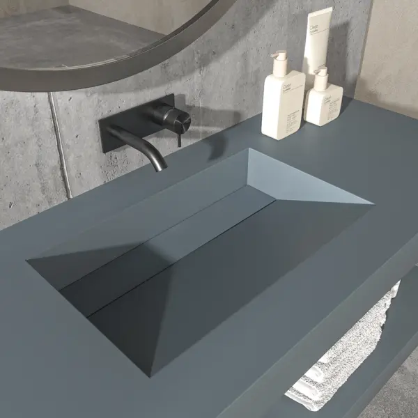 Lavabo suspendido  a medida CUTE  un seno centrado SOLID SURFACE  Gris azulado Ral 7031
