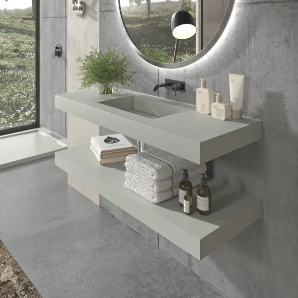 Lavabo suspendido  a medida CUTE  un seno centrado SOLID SURFACE  Gris agata  Ral 7038 - Imagen 3