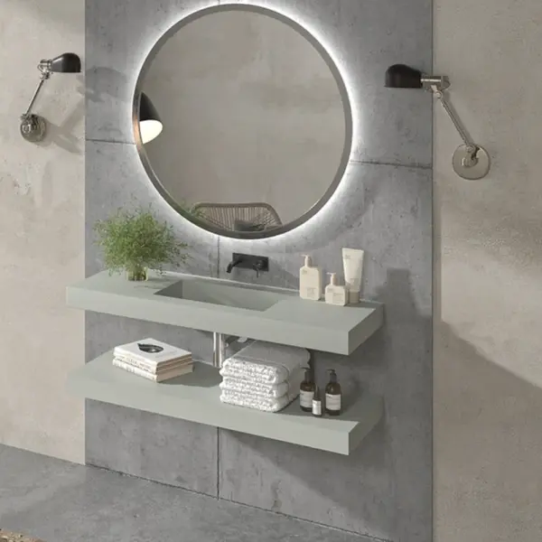 Lavabo suspendido  a medida CUTE  un seno centrado SOLID SURFACE  Gris agata  Ral 7038 - Imagen 2