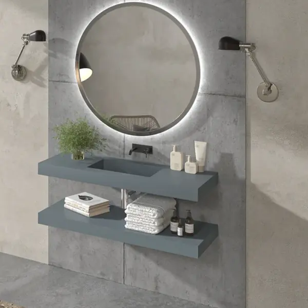 Lavabo suspendido  a medida CUTE  un seno centrado SOLID SURFACE  Gris azulado Ral 7031 - Imagen 4