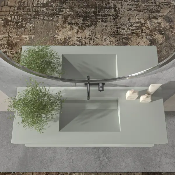 Lavabo suspendido  a medida CUTE  un seno centrado SOLID SURFACE  Gris agata  Ral 7038 - Imagen 4