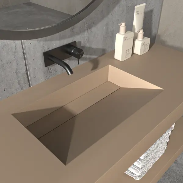 Lavabo suspendido  a medida CUTE  un seno centrado SOLID SURFACE  Moka Ral 1019