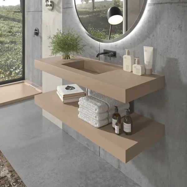 Lavabo suspendido  a medida CUTE  un seno centrado SOLID SURFACE  Moka Ral 1019 - Imagen 3
