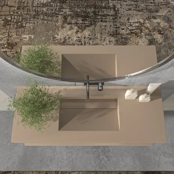 Lavabo suspendido  a medida CUTE  un seno centrado SOLID SURFACE  Moka Ral 1019 - Imagen 4