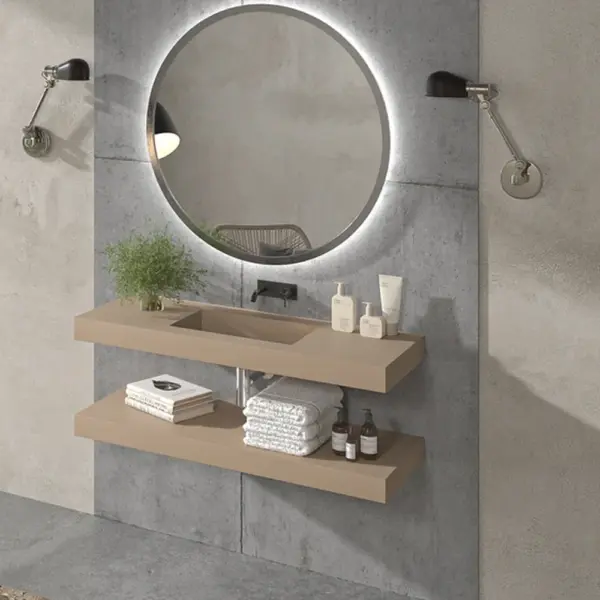 Lavabo suspendido  a medida CUTE  un seno centrado SOLID SURFACE  Moka Ral 1019 - Imagen 2