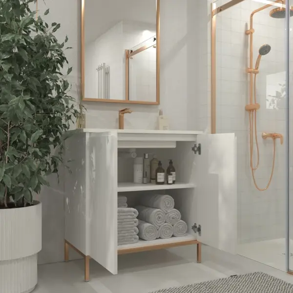 Mueble de baño BLANCA  con patas 2 puertas acabado blanco - Imagen 4
