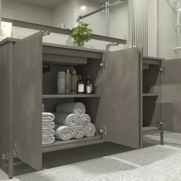 Mueble de baño BLANCA  con patas 4 puertas gris cuarzo - Imagen 5