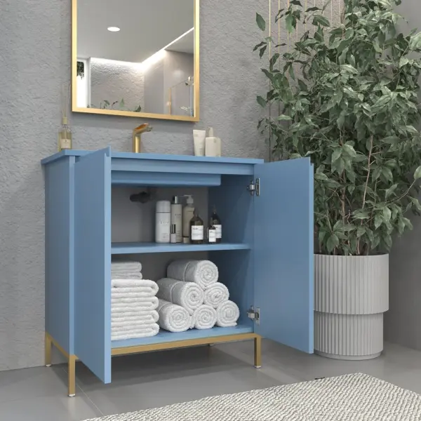 Mueble de baño BLANCA  con patas 2 puertas acabado azul pastel - Imagen 2