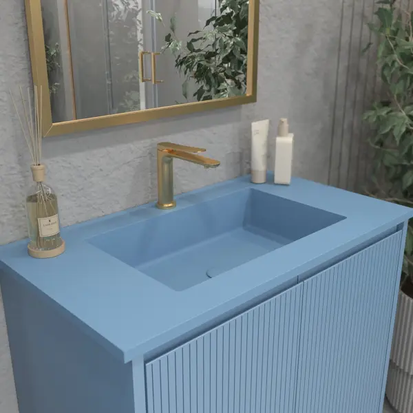 Mueble de baño BLANCA  con patas 2 puertas acabado azul pastel - Imagen 3