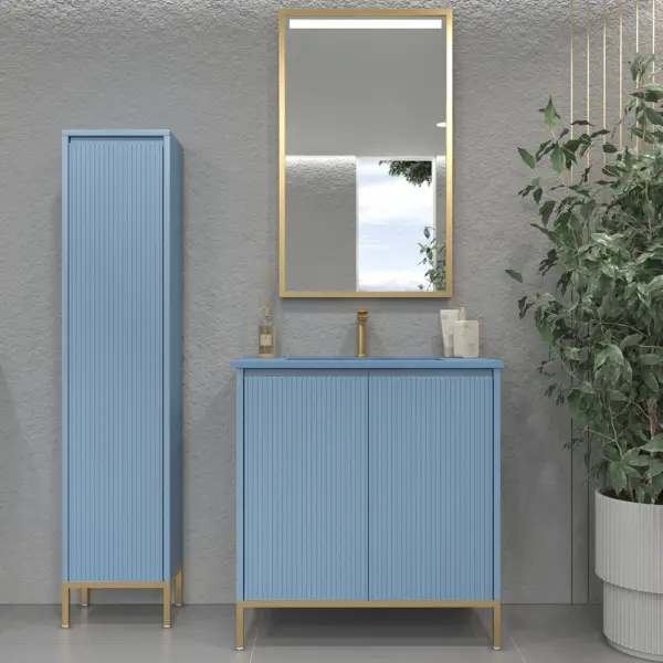 Mueble de baño BLANCA  con patas 2 puertas acabado azul pastel