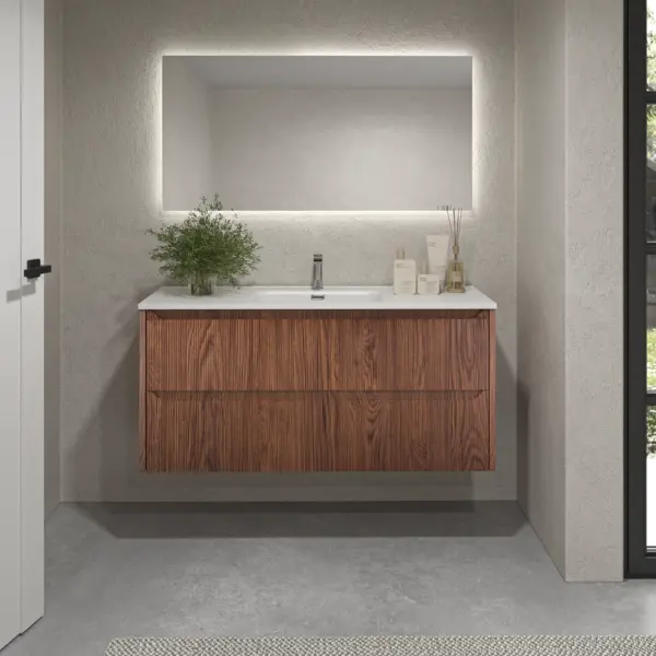 Mueble de baño suspendido 2 cajones TOSCANA  con lavabo porcelana acabado  millerigue  ABEDUL