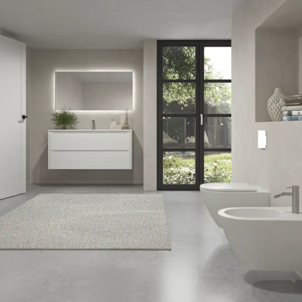 Mueble de baño suspendido 2 cajones TOSCANA  con lavabo porcelana acabado millerigue BLANCO - Imagen 6