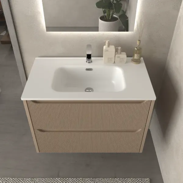 Mueble de baño suspendido 2 cajones TOSCANA  con lavabo porcelana acabado millerigue MOKA - Imagen 3