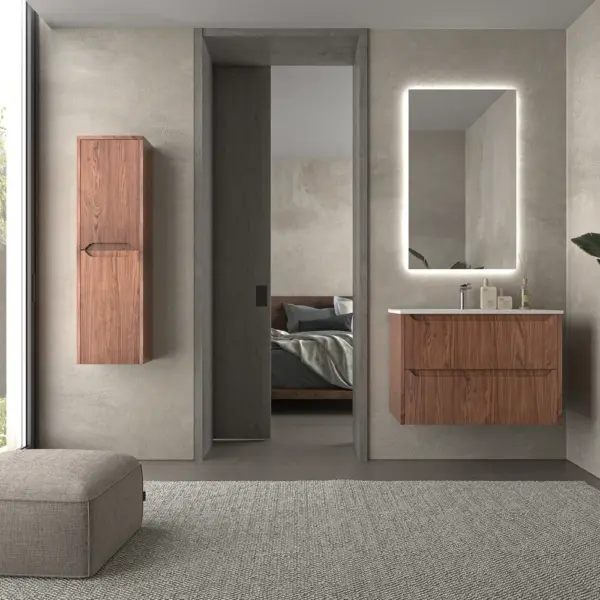 Mueble de baño suspendido 2 cajones TOSCANA  con lavabo porcelana acabado ABEDUL - Imagen 7
