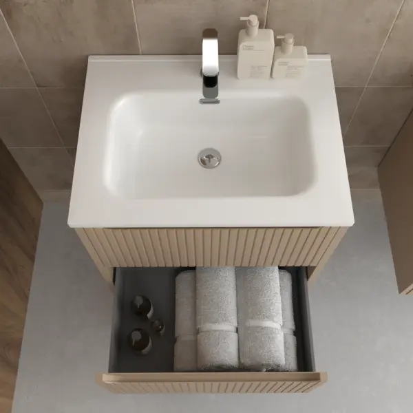 Mueble de baño suspendido 2 cajones TOSCANA  con lavabo porcelana acabado squadratto MOKA - Imagen 3