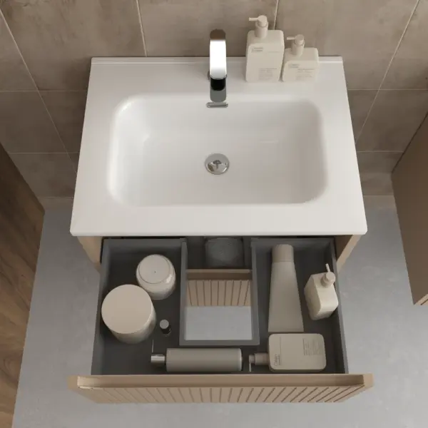 Mueble de baño suspendido 2 cajones TOSCANA  con lavabo porcelana acabado squadratto MOKA - Imagen 2