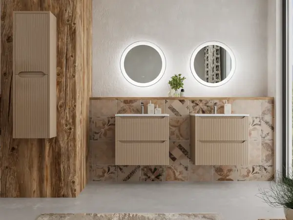 Mueble de baño suspendido 2 cajones TOSCANA  con lavabo porcelana acabado squadratto MOKA