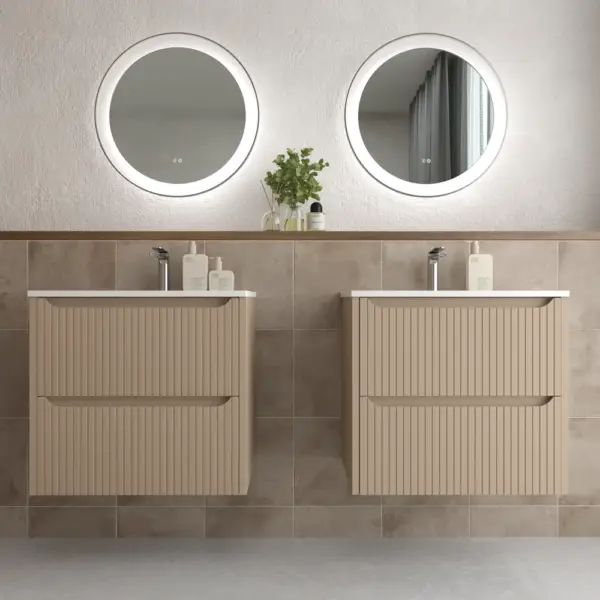 Mueble de baño suspendido 2 cajones TOSCANA  con lavabo porcelana acabado squadratto MOKA - Imagen 4