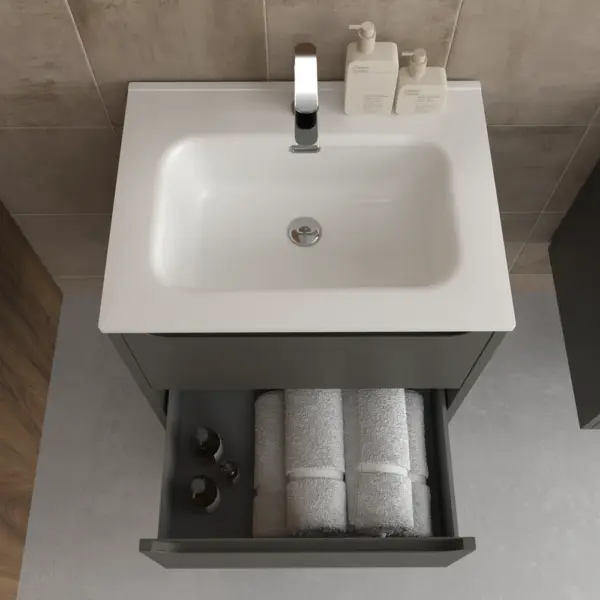 Mueble de baño suspendido 2 cajones TOSCANA  con lavabo porcelana acabado TOPO - Imagen 3