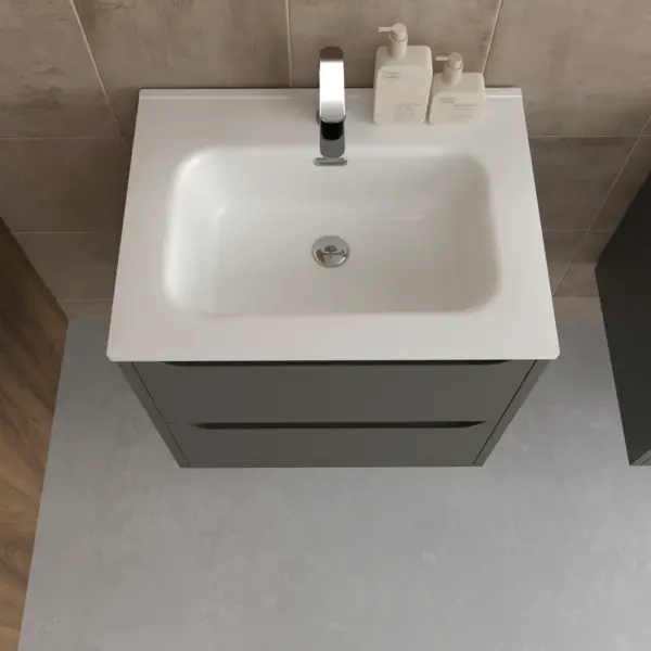 Mueble de baño suspendido 2 cajones TOSCANA  con lavabo porcelana acabado TOPO - Imagen 2
