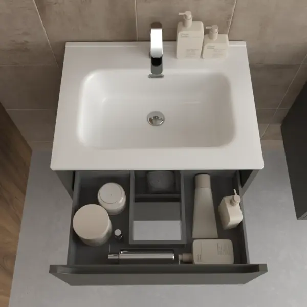 Mueble de baño suspendido 2 cajones TOSCANA  con lavabo porcelana acabado TOPO - Imagen 4