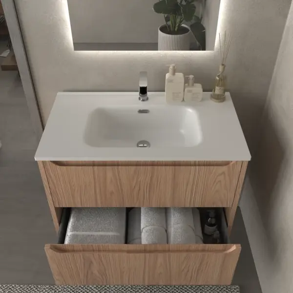 Mueble de baño suspendido 2 cajones TOSCANA  con lavabo porcelana acabado CEMBRANO - Imagen 5