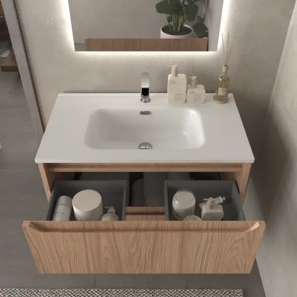 Mueble de baño suspendido 2 cajones TOSCANA  con lavabo porcelana acabado CEMBRANO - Imagen 4
