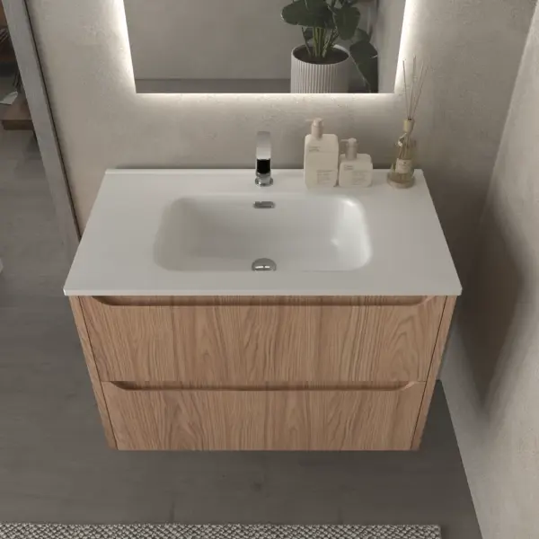 Mueble de baño suspendido 2 cajones TOSCANA  con lavabo porcelana acabado CEMBRANO - Imagen 3