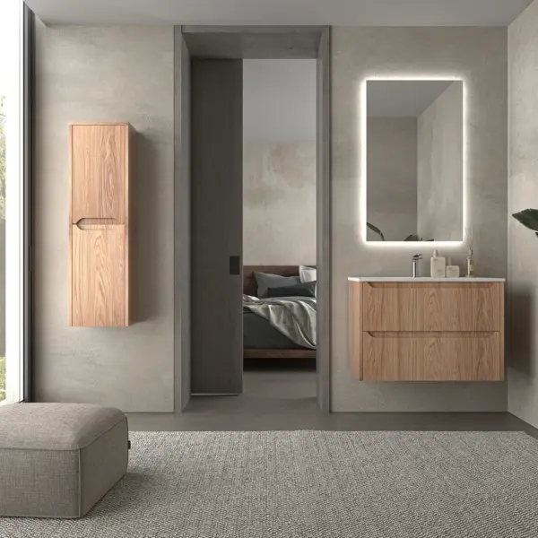 Mueble de baño suspendido 2 cajones TOSCANA  con lavabo porcelana acabado CEMBRANO - Imagen 7