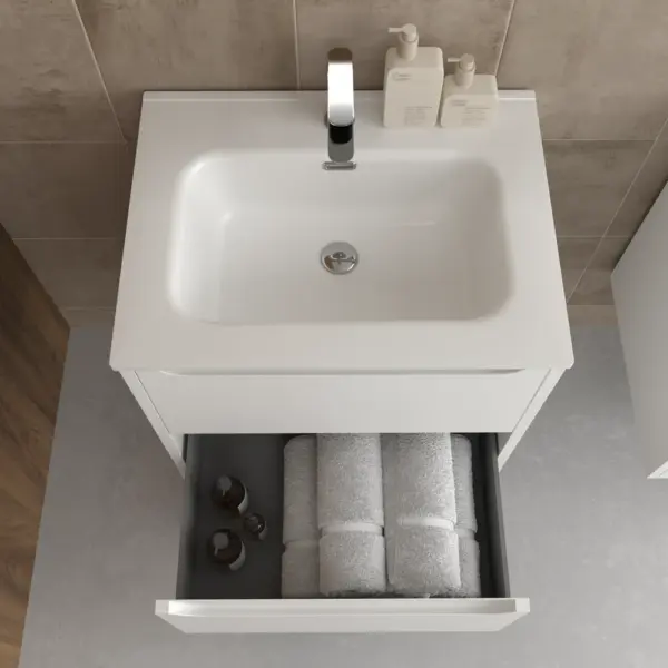 Mueble de baño suspendido 2 cajones TOSCANA  con lavabo porcelana acabado BLANCO - Imagen 2