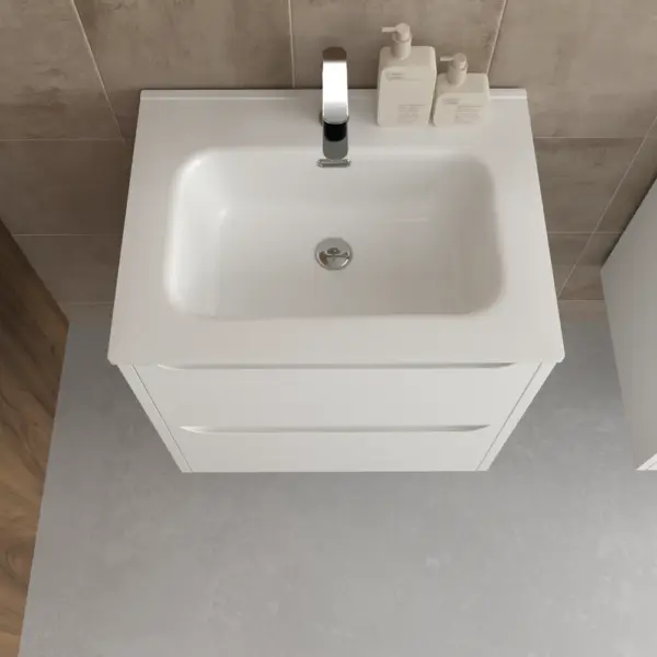 Mueble de baño suspendido 2 cajones TOSCANA  con lavabo porcelana acabado BLANCO - Imagen 3