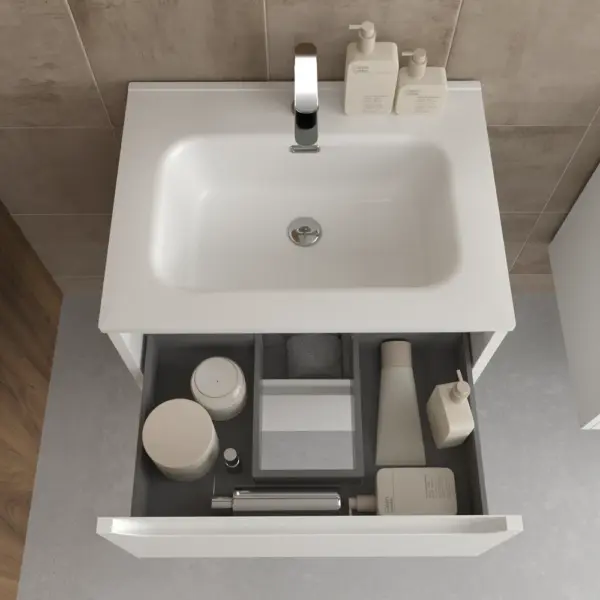 Mueble de baño suspendido 2 cajones TOSCANA  con lavabo porcelana acabado BLANCO - Imagen 4