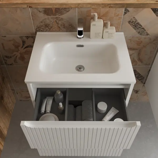 Mueble de baño suspendido 2 cajones TOSCANA  con lavabo porcelana acabado squadratto BLANCO - Imagen 4