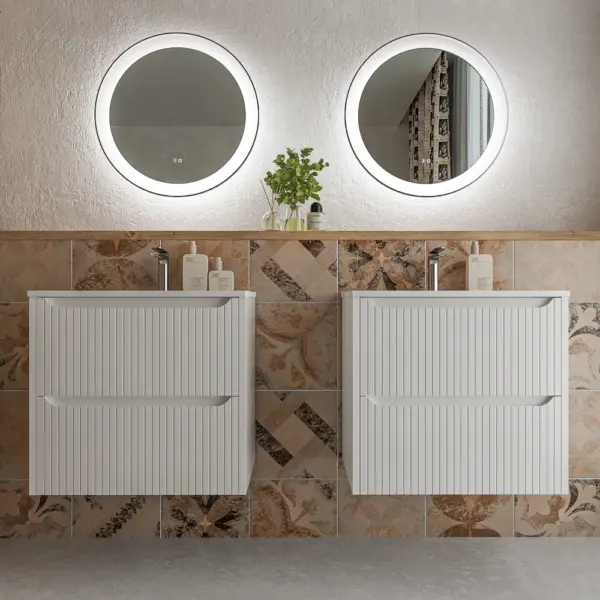 Mueble de baño suspendido 2 cajones TOSCANA  con lavabo porcelana acabado squadratto BLANCO