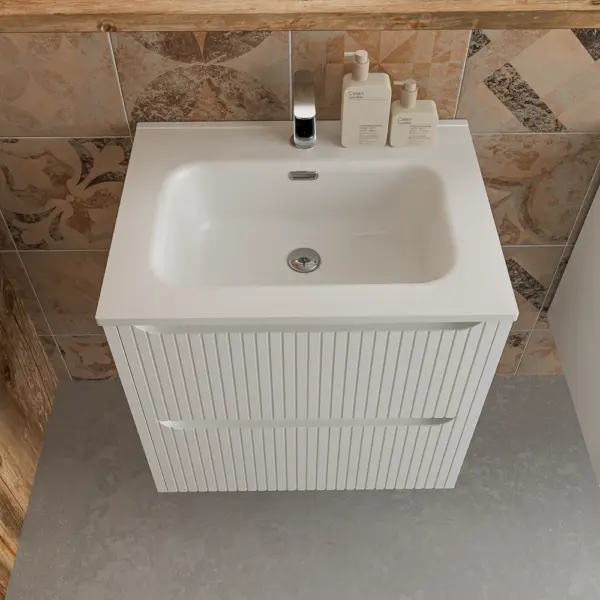 Mueble de baño suspendido 2 cajones TOSCANA  con lavabo porcelana acabado squadratto BLANCO - Imagen 2