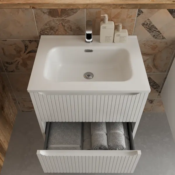 Mueble de baño suspendido 2 cajones TOSCANA  con lavabo porcelana acabado squadratto BLANCO - Imagen 3