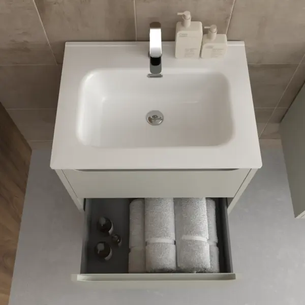 Mueble de baño suspendido 2 cajones TOSCANA  con lavabo porcelana acabado GRIS SEDA - Imagen 3