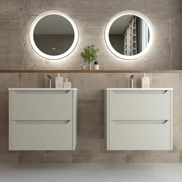 Mueble de baño suspendido 2 cajones TOSCANA  con lavabo porcelana acabado GRIS SEDA