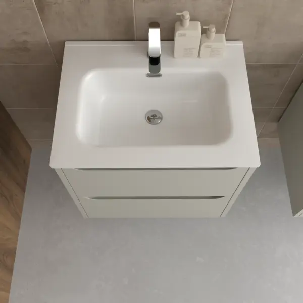 Mueble de baño suspendido 2 cajones TOSCANA  con lavabo porcelana acabado GRIS SEDA - Imagen 2