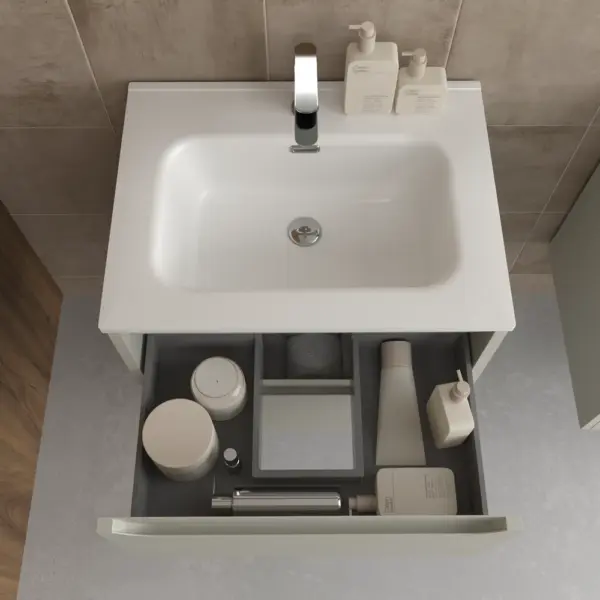 Mueble de baño suspendido 2 cajones TOSCANA  con lavabo porcelana acabado GRIS SEDA - Imagen 4