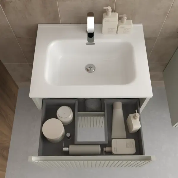 Mueble de baño suspendido 2 cajones TOSCANA  con lavabo porcelana acabado squadratto GRIS SEDA - Imagen 3
