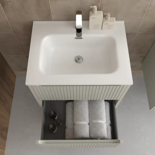 Mueble de baño suspendido 2 cajones TOSCANA  con lavabo porcelana acabado squadratto GRIS SEDA - Imagen 2