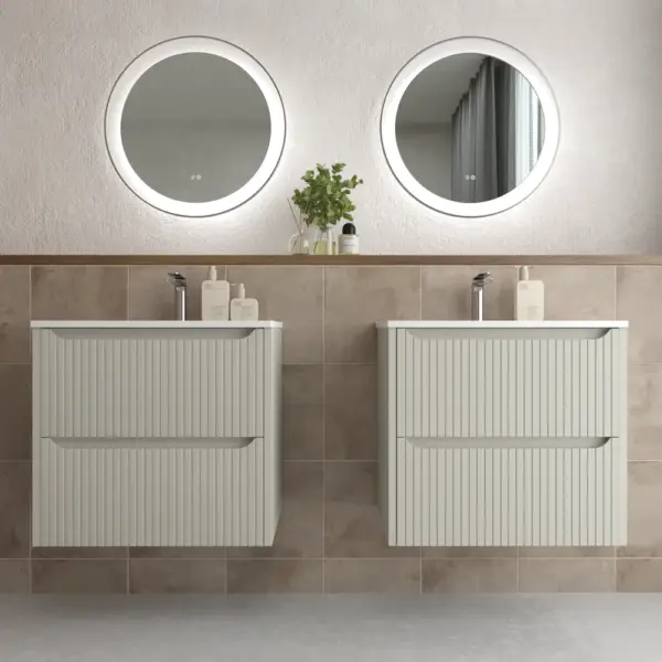 Mueble de baño suspendido 2 cajones TOSCANA  con lavabo porcelana acabado squadratto GRIS SEDA