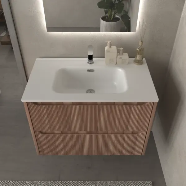 Mueble de baño suspendido 2 cajones TOSCANA  con lavabo porcelana acabado  millerigue OLIVO - Imagen 2