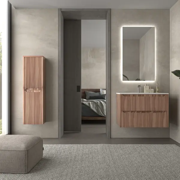Mueble de baño suspendido 2 cajones TOSCANA  con lavabo porcelana acabado  millerigue OLIVO