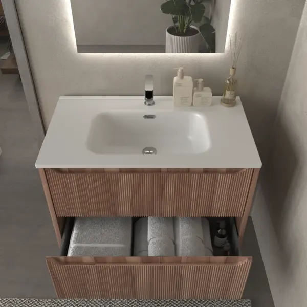Mueble de baño suspendido 2 cajones TOSCANA  con lavabo porcelana acabado  millerigue OLIVO - Imagen 4
