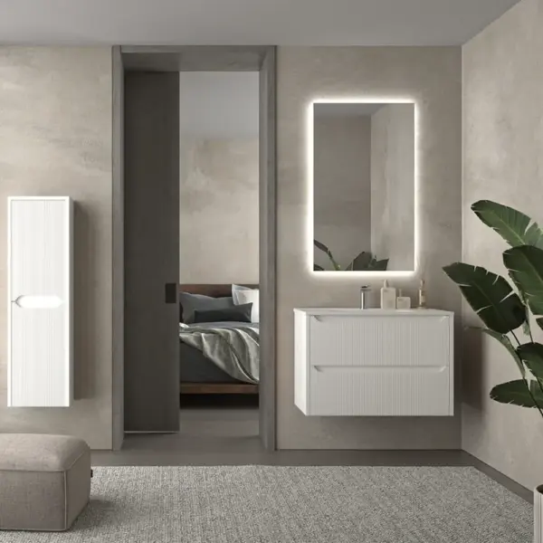 Mueble de baño suspendido 2 cajones TOSCANA  con lavabo porcelana acabado millerigue BLANCO
