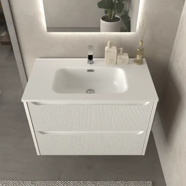 Mueble de baño suspendido 2 cajones TOSCANA  con lavabo porcelana acabado millerigue BLANCO - Imagen 2