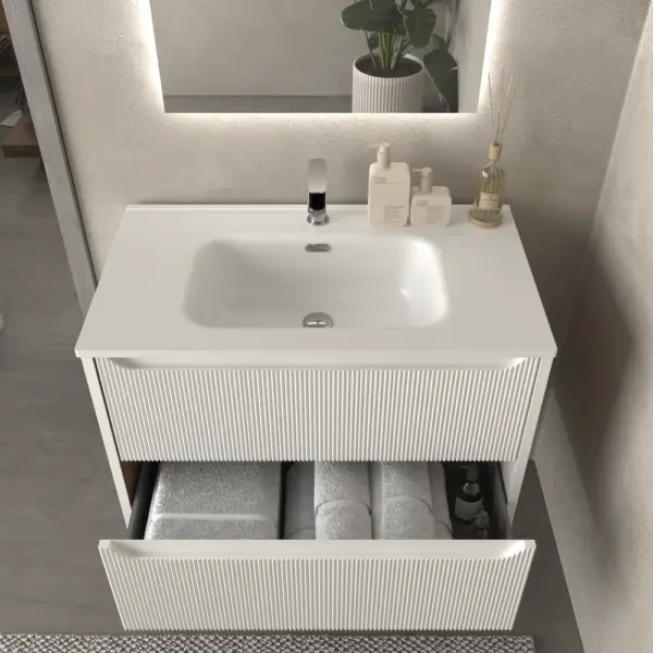 Mueble de baño suspendido 2 cajones TOSCANA  con lavabo porcelana acabado millerigue BLANCO - Imagen 4